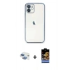 MARSİLYAN™- iPhone 11 Kılıf Vadi Minimal - Siyah Buffer Hayalet Cam Ekran Koruyucu + Pers Alüminyum Kamera Lens - GI