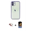 MARSİLYAN™- iPhone 11 Kılıf Vadi Minimal - Siyah Buffer Hayalet Cam Ekran Koruyucu + Kırmızı Pers Alüminyum Kamera Lens