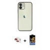 MARSİLYAN™- iPhone 11 Kılıf Vadi Minimal - Siyah Buffer Hayalet Cam Ekran Koruyucu + Kırmızı Pers Alüminyum Kamera Lens