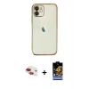 MARSİLYAN™- iPhone 11 Kılıf Vadi Minimal - Siyah Buffer Hayalet Cam Ekran Koruyucu + Kırmızı Pers Alüminyum Kamera Lens