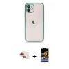 MARSİLYAN™- iPhone 11 Kılıf Vadi Minimal - Siyah Buffer Hayalet Cam Ekran Koruyucu + Kırmızı Pers Alüminyum Kamera Lens
