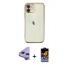 MARSİLYAN™- iPhone 11 Kılıf Vadi Minimal - Siyah Buffer Hayalet Cam Ekran Koruyucu + Raze Metal Kamera Lens - MR