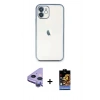 MARSİLYAN™- iPhone 11 Kılıf Vadi Minimal - Siyah Buffer Hayalet Cam Ekran Koruyucu + Raze Metal Kamera Lens - MR