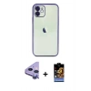 MARSİLYAN™- iPhone 11 Kılıf Vadi Minimal - Siyah Buffer Hayalet Cam Ekran Koruyucu + Raze Metal Kamera Lens - MR