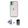 MARSİLYAN™- iPhone 11 Kılıf Vadi Minimal - Siyah Buffer Hayalet Cam Ekran Koruyucu + Raze Metal Kamera Lens - MR