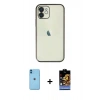 MARSİLYAN™- iPhone 11 Kılıf Vadi Minimal - Siyah Buffer Hayalet Cam Ekran Koruyucu + Neon Fosforlu Kamera Lens - MI