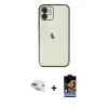 MARSİLYAN™- iPhone 11 Kılıf Vadi Minimal - Siyah Buffer Hayalet Cam Ekran Koruyucu + Pers Alüminyum Kamera Lens - GD