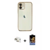 MARSİLYAN™- iPhone 11 Kılıf Vadi Minimal - Siyah Buffer Hayalet Cam Ekran Koruyucu + Pers Alüminyum Kamera Lens - GD