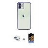 MARSİLYAN™- iPhone 11 Kılıf Vadi Minimal - Siyah Buffer Hayalet Cam Ekran Koruyucu + Pers Alüminyum Kamera Lens - LT