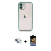 MARSİLYAN™- iPhone 11 Kılıf Vadi Minimal - Siyah Buffer Hayalet Cam Ekran Koruyucu + Pers Alüminyum Kamera Lens - LT