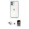 MARSİLYAN™- iPhone 11 Kılıf Vadi Minimal - Siyah Buffer Hayalet Cam Ekran Koruyucu + Pers Alüminyum Kamera Lens - LT