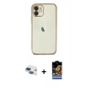 MARSİLYAN™- iPhone 11 Kılıf Vadi Minimal - Siyah Buffer Hayalet Cam Ekran Koruyucu + Pers Alüminyum Kamera Lens - LT