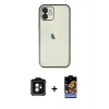MARSİLYAN™- iPhone 11 Kılıf Vadi Minimal - Siyah Buffer Hayalet Cam Ekran Koruyucu + PVD Metal Kamera Lens - YL