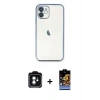 MARSİLYAN™- iPhone 11 Kılıf Vadi Minimal - Siyah Buffer Hayalet Cam Ekran Koruyucu + PVD Metal Kamera Lens - YL