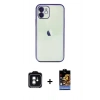 MARSİLYAN™- iPhone 11 Kılıf Vadi Minimal - Siyah Buffer Hayalet Cam Ekran Koruyucu + PVD Metal Kamera Lens - YL
