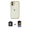 MARSİLYAN™- iPhone 11 Kılıf Vadi Minimal - Siyah Buffer Hayalet Cam Ekran Koruyucu + PVD Metal Kamera Lens - YL