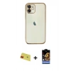 MARSİLYAN™- iPhone 11 Kılıf Vadi Minimal - Siyah Buffer Hayalet Cam Ekran Koruyucu + Rainbow Kamera Lens Koruma Cam - KI
