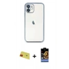 MARSİLYAN™- iPhone 11 Kılıf Vadi Minimal - Siyah Buffer Hayalet Cam Ekran Koruyucu + Rainbow Kamera Lens Koruma Cam - KI