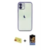 MARSİLYAN™- iPhone 11 Kılıf Vadi Minimal - Siyah Buffer Hayalet Cam Ekran Koruyucu + Rainbow Kamera Lens Koruma Cam - KI