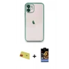 MARSİLYAN™- iPhone 11 Kılıf Vadi Minimal - Siyah Buffer Hayalet Cam Ekran Koruyucu + Rainbow Kamera Lens Koruma Cam - KI