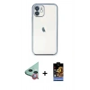 MARSİLYAN™- iPhone 11 Kılıf Vadi Minimal - Siyah Buffer Hayalet Cam Ekran Koruyucu + Raze Metal Kamera Lens - KI