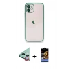 MARSİLYAN™- iPhone 11 Kılıf Vadi Minimal - Siyah Buffer Hayalet Cam Ekran Koruyucu + Raze Metal Kamera Lens - KI