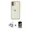 MARSİLYAN™- iPhone 11 Kılıf Vadi Minimal - Siyah Buffer Hayalet Cam Ekran Koruyucu + Raze Metal Kamera Lens - GS