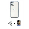 MARSİLYAN™- iPhone 11 Kılıf Vadi Minimal - Siyah Buffer Hayalet Cam Ekran Koruyucu + Raze Metal Kamera Lens - GS