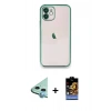 MARSİLYAN™- iPhone 11 Kılıf Vadi Minimal - Siyah Buffer Hayalet Cam Ekran Koruyucu + Raze Metal Kamera Lens - MI