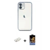 MARSİLYAN™- iPhone 11 Kılıf Vadi Minimal - Siyah Buffer Hayalet Cam Ekran Koruyucu + Renkli Kamera Lens Koruma Cam - SI