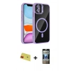 MARSİLYAN™- iPhone 11 Kılıf Yadigar Asil Koleksiyonu - Siyah 34D Hayalet Izgaralı Cam + Rainbow Kamera Lens Koruma Cam - KI