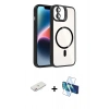 MARSİLYAN™- iPhone 11 Kılıf Yadigar Asil Koleksiyonu - Siyah 3D Antistatik Cam Ekran Koruyucu + Renkli Kamera Lens Koruma Cam - PE