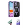 MARSİLYAN™- iPhone 11 Kılıf Yadigar Asil Koleksiyonu - Siyah Bilvis 5in1 5D Magic Hayalet Cam Ekran Koruyucu + Kırmızı Raze Metal Kamera Lens