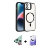MARSİLYAN™- iPhone 11 Kılıf Yadigar Asil Koleksiyonu - Siyah Bilvis 5in1 5D Magic Hayalet Cam Ekran Koruyucu + Kırmızı Raze Metal Kamera Lens