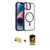 MARSİLYAN™- iPhone 11 Kılıf Yadigar Asil Koleksiyonu - Siyah Buffer Cam Ekran Koruyucu + Kırmızı Rainbow Kamera Lens Koruma Cam