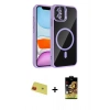 MARSİLYAN™- iPhone 11 Kılıf Yadigar Asil Koleksiyonu - Siyah Buffer Cam Ekran Koruyucu + Kırmızı Rainbow Kamera Lens Koruma Cam