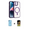 MARSİLYAN™- iPhone 11 Kılıf Yadigar Asil Koleksiyonu - Siyah Buffer Cam Ekran Koruyucu + Mavi Neon Fosforlu Kamera Lens