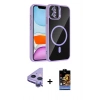 MARSİLYAN™- iPhone 11 Kılıf Yadigar Asil Koleksiyonu - Siyah Buffer Hayalet Cam Ekran Koruyucu + Mor Raze Metal Kamera Lens