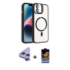 MARSİLYAN™- iPhone 11 Kılıf Yadigar Asil Koleksiyonu - Siyah Buffer Hayalet Cam Ekran Koruyucu + Mor Raze Metal Kamera Lens
