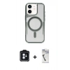 MARSİLYAN™- iPhone 11 Kılıf Yadigar Klasik Özel Seri - Şeffaf Uv Polymer Nano Ekran Koruyucu + Mavi PVD Metal Kamera Lens