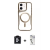 MARSİLYAN™- iPhone 11 Kılıf Yadigar Klasik Özel Seri - Şeffaf Uv Polymer Nano Ekran Koruyucu + Mavi PVD Metal Kamera Lens