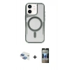 MARSİLYAN™- iPhone 11 Kılıf Yadigar Klasik Özel Seri - Siyah 34D Hayalet Izgaralı Cam + Pers Alüminyum Kamera Lens - GI