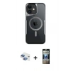 MARSİLYAN™- iPhone 11 Kılıf Yadigar Klasik Özel Seri - Siyah 34D Hayalet Izgaralı Cam + Pers Alüminyum Kamera Lens - GI