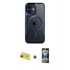 MARSİLYAN™- iPhone 11 Kılıf Yadigar Klasik Özel Seri - Siyah 34D Hayalet Izgaralı Cam + Kırmızı Rainbow Kamera Lens Koruma Cam