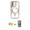 MARSİLYAN™- iPhone 11 Kılıf Yadigar Klasik Özel Seri - Siyah 34D Hayalet Izgaralı Cam + Kırmızı Rainbow Kamera Lens Koruma Cam