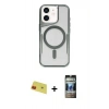 MARSİLYAN™- iPhone 11 Kılıf Yadigar Klasik Özel Seri - Siyah 34D Hayalet Izgaralı Cam + Kırmızı Rainbow Kamera Lens Koruma Cam