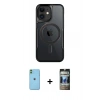 MARSİLYAN™- iPhone 11 Kılıf Yadigar Klasik Özel Seri - Siyah 34D Hayalet Izgaralı Cam + Neon Fosforlu Kamera Lens - YL