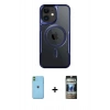 MARSİLYAN™- iPhone 11 Kılıf Yadigar Klasik Özel Seri - Siyah 34D Hayalet Izgaralı Cam + Neon Fosforlu Kamera Lens - YL