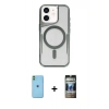 MARSİLYAN™- iPhone 11 Kılıf Yadigar Klasik Özel Seri - Siyah 34D Hayalet Izgaralı Cam + Neon Fosforlu Kamera Lens - YL