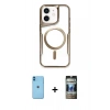 MARSİLYAN™- iPhone 11 Kılıf Yadigar Klasik Özel Seri - Siyah 34D Hayalet Izgaralı Cam + Neon Fosforlu Kamera Lens - MI